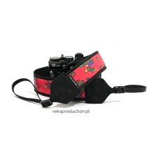 Folkowy czerwony pasek dla fotografa do noszenia aparatu fotograficznego na szyi lub na ramieniu